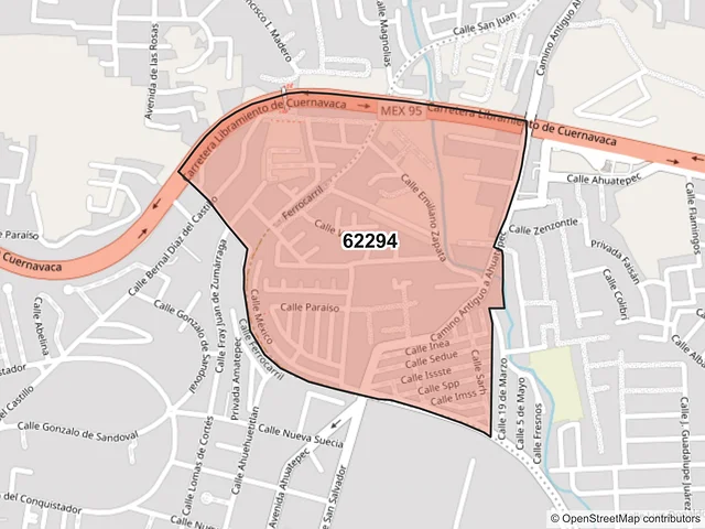 Mapa del código postal 62294, Cuernavaca, Morelos