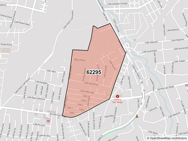 Mapa del código postal 62295, Cuernavaca, Morelos