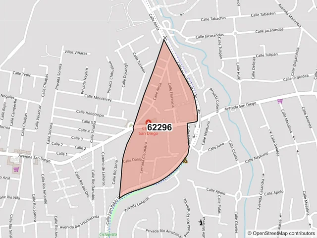 Mapa del código postal 62296, Cuernavaca, Morelos