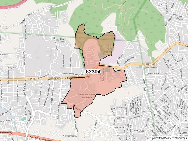 Mapa del código postal 62304, Cuernavaca, Morelos