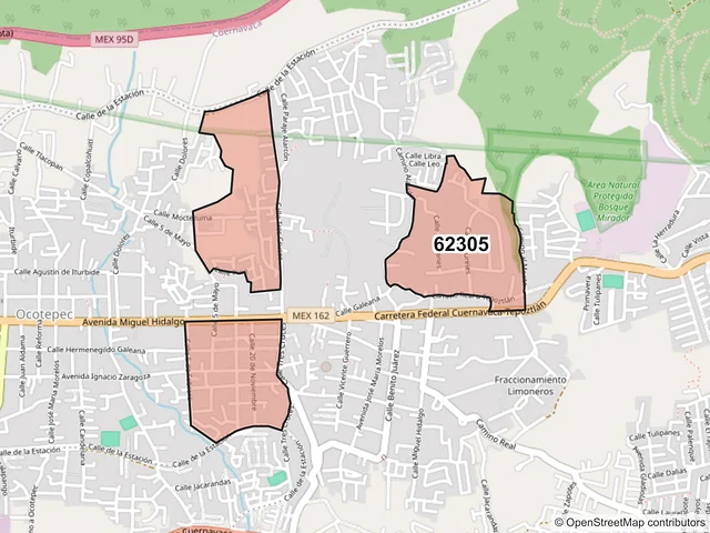 Mapa del código postal 62305, Cuernavaca, Morelos