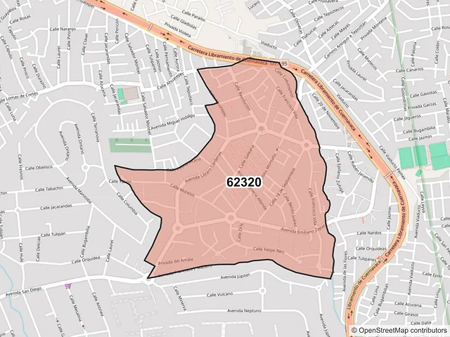 Mapa del código postal 62320, Cuernavaca, Morelos