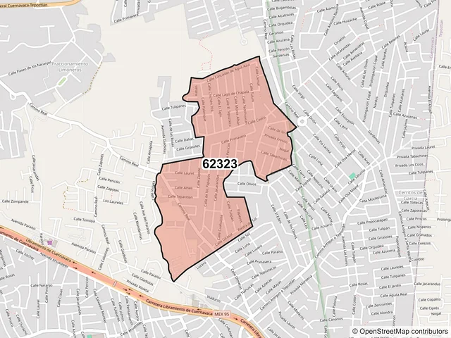 Mapa del código postal 62323, Cuernavaca, Morelos