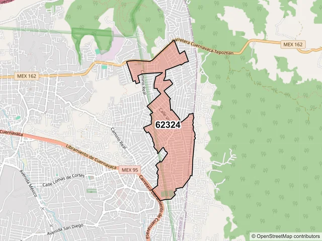 Mapa del código postal 62324, Cuernavaca, Morelos