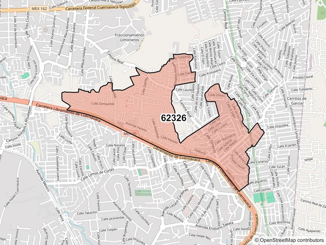 Mapa del código postal 62326, Cuernavaca, Morelos