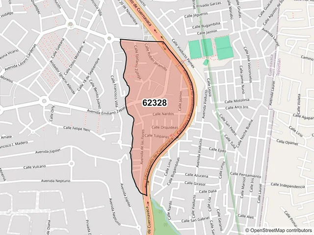 Mapa del código postal 62328, Cuernavaca, Morelos