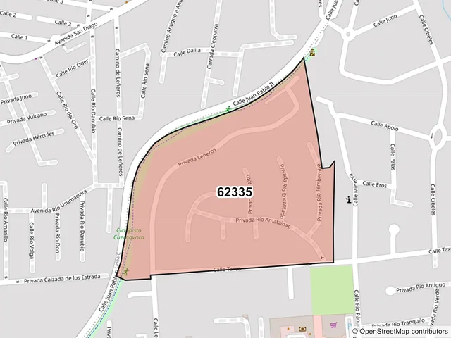 Mapa del código postal 62335, Cuernavaca, Morelos