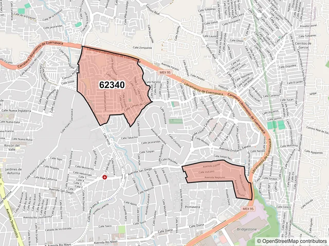 Mapa del código postal 62340, Cuernavaca, Morelos