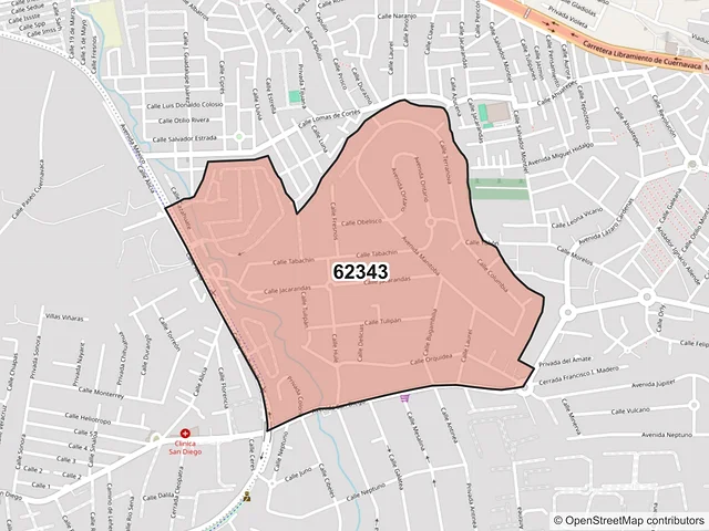 Mapa del código postal 62343, Cuernavaca, Morelos