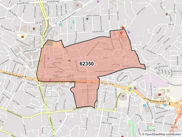 Mapa del código postal 62350, Cuernavaca, Morelos