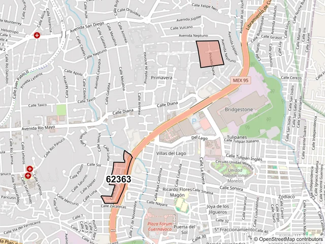 Mapa del código postal 62363, Cuernavaca, Morelos