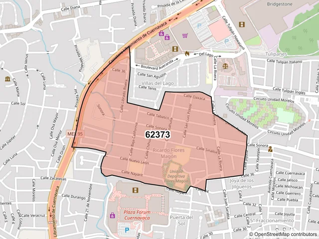 Mapa del código postal 62373, Cuernavaca, Morelos