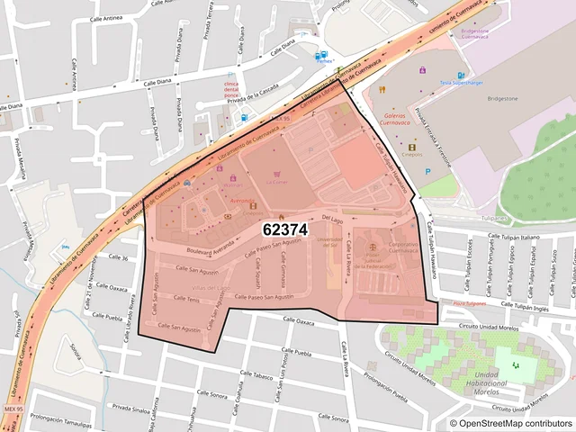 Mapa del código postal 62374, Cuernavaca, Morelos