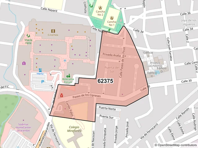 Mapa del código postal 62375, Cuernavaca, Morelos
