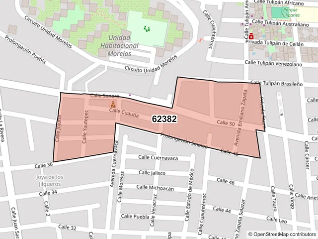 Mapa del código postal 62382, Cuernavaca, Morelos