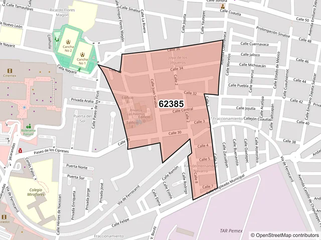 Mapa del código postal 62385, Cuernavaca, Morelos