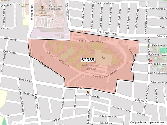 Mapa del código postal 62389, Cuernavaca, Morelos