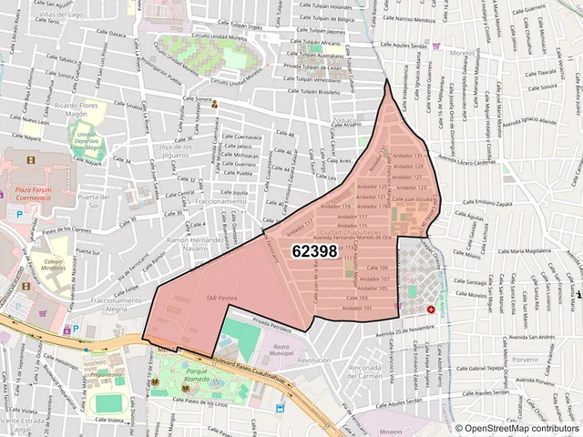 Mapa del código postal 62398, Cuernavaca, Morelos