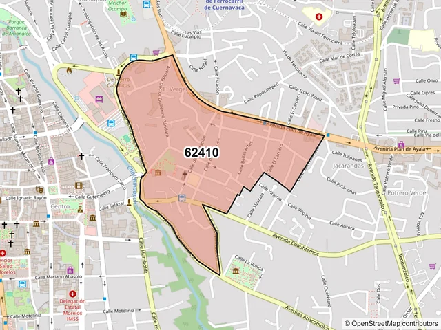Mapa del código postal 62410, Cuernavaca, Morelos