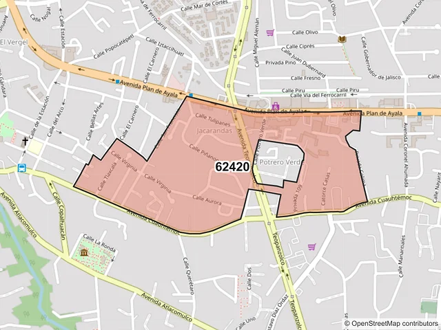 Mapa del código postal 62420, Cuernavaca, Morelos