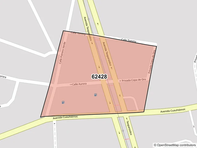 Mapa del código postal 62428, Cuernavaca, Morelos