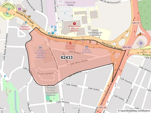 Mapa del código postal 62433, Cuernavaca, Morelos