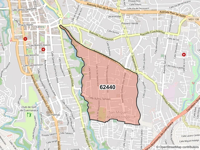 Mapa del código postal 62440, Cuernavaca, Morelos