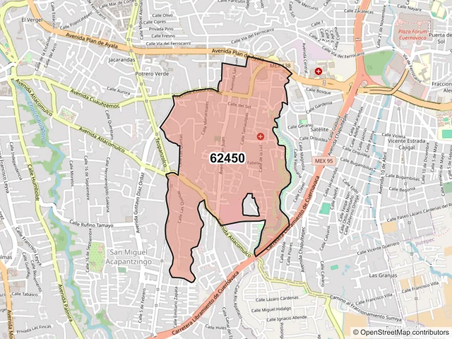 Mapa del código postal 62450, Cuernavaca, Morelos
