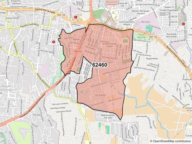 Mapa del código postal 62460, Cuernavaca, Morelos