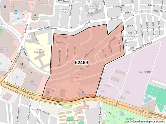 Mapa del código postal 62469, Cuernavaca, Morelos