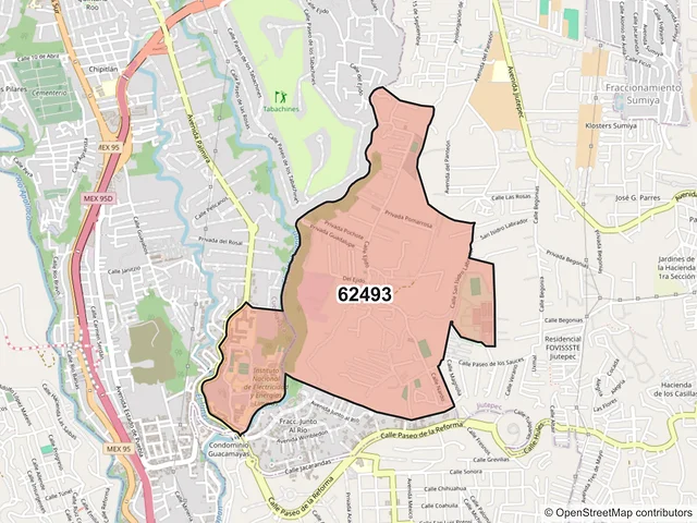 Mapa del código postal 62493, Cuernavaca, Morelos