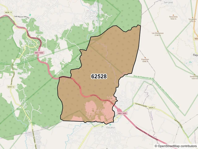 Mapa del código postal 62528, Tepoztlán, Morelos