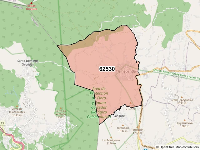 Mapa del código postal 62530, Tlalnepantla, Morelos