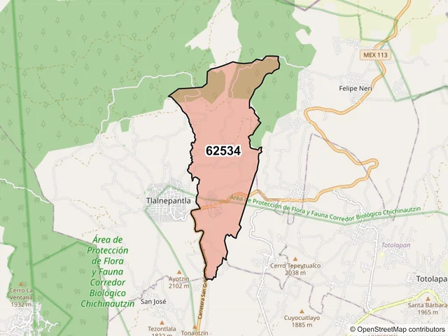 Mapa del código postal 62534, Tlalnepantla, Morelos