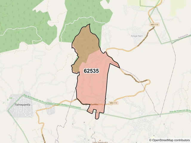 Mapa del código postal 62535, Tlalnepantla, Morelos