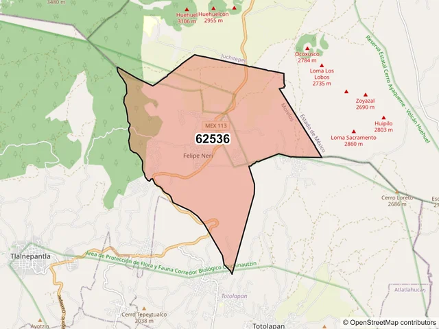 Mapa del código postal 62536, Tlalnepantla, Morelos