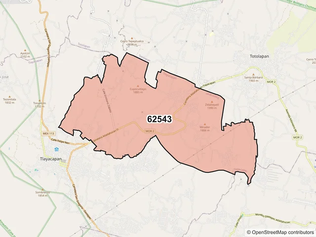 Mapa del código postal 62543, Tlayacapan, Morelos