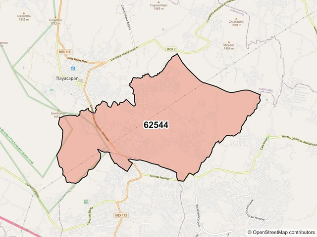 Mapa del código postal 62544, Tlayacapan, Morelos