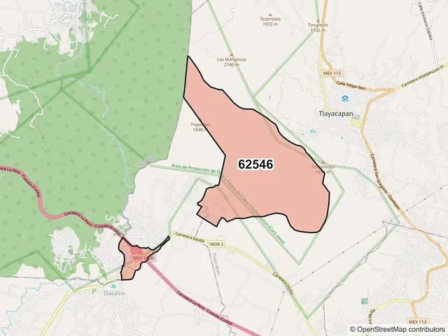 Mapa del código postal 62546, Tlayacapan, Morelos