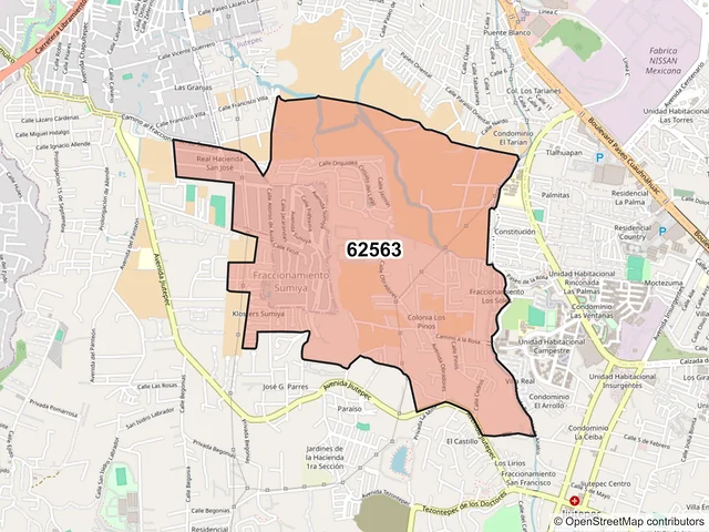 Mapa del código postal 62563, Jiutepec, Morelos