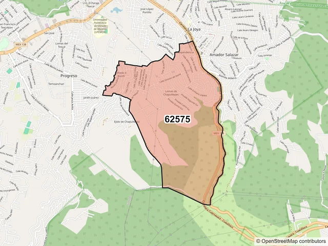 Mapa del código postal 62575, Jiutepec, Morelos