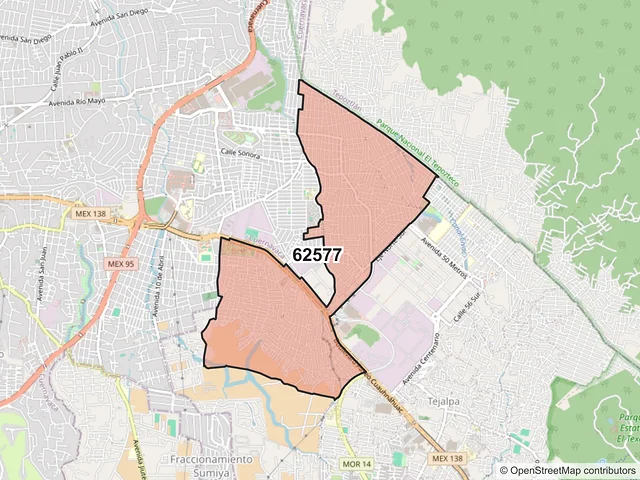 Mapa del código postal 62577, Jiutepec, Morelos