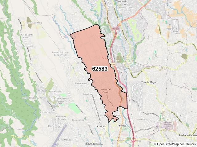Mapa del código postal 62583, Temixco, Morelos