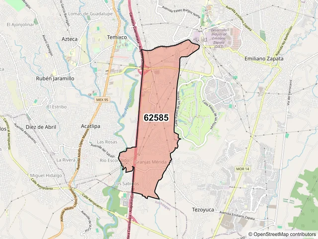 Mapa del código postal 62585, Temixco, Morelos