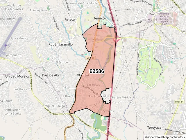 Mapa del código postal 62586, Temixco, Morelos