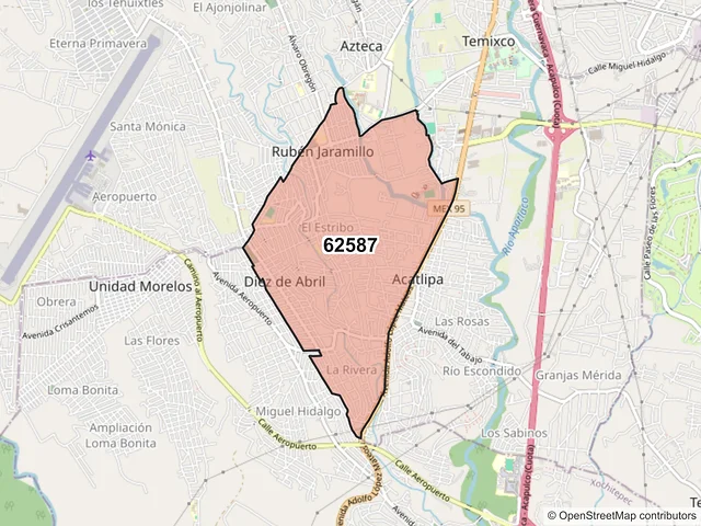 Mapa del código postal 62587, Temixco, Morelos