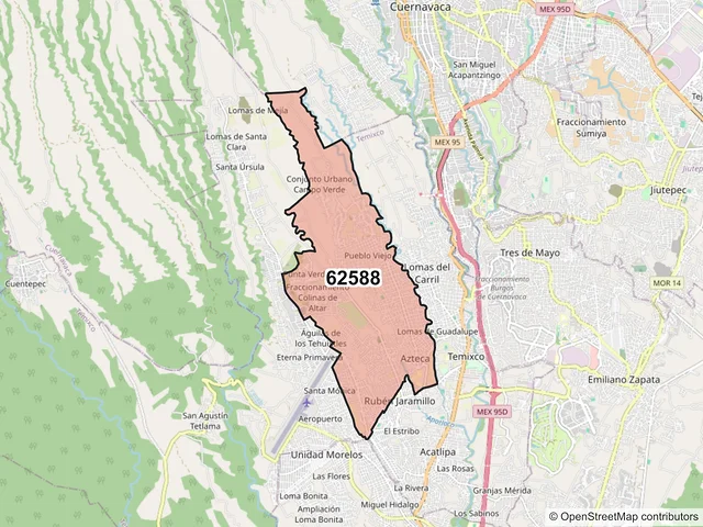 Mapa del código postal 62588, Temixco, Morelos