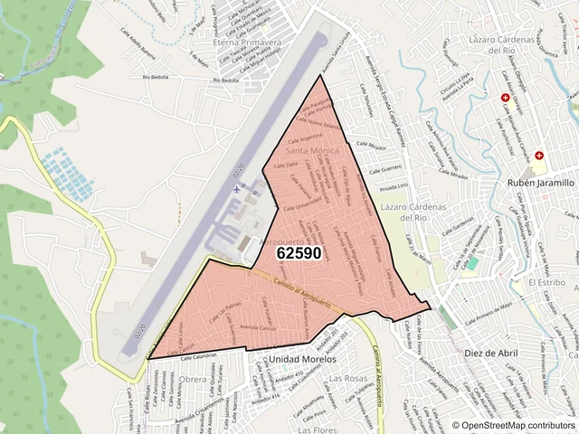 Mapa del código postal 62590, Temixco, Morelos