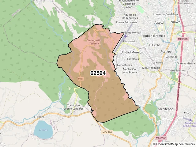 Mapa del código postal 62594, Temixco, Morelos