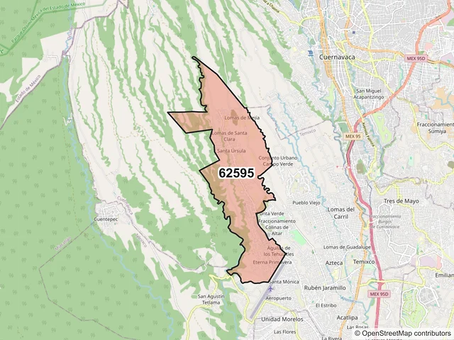Mapa del código postal 62595, Temixco, Morelos